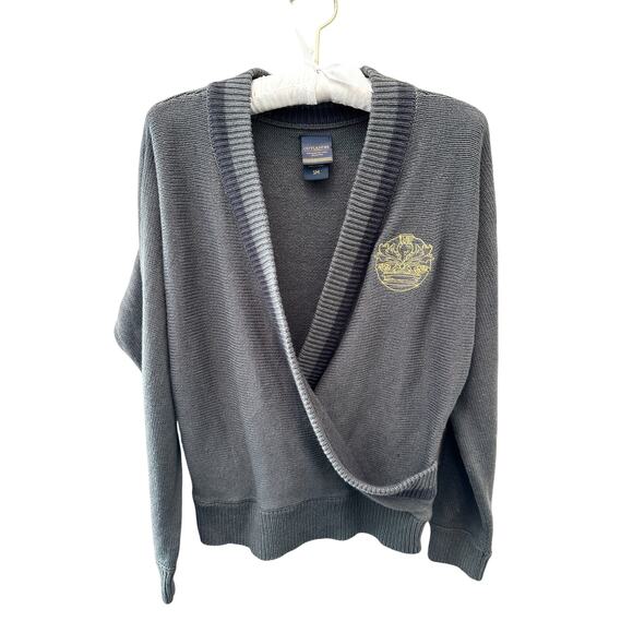 HOT TOPIC | Outlander Wrap Cardigan Sweater Gray Knit Embroidered Crest | Small - Picture 2 of 8